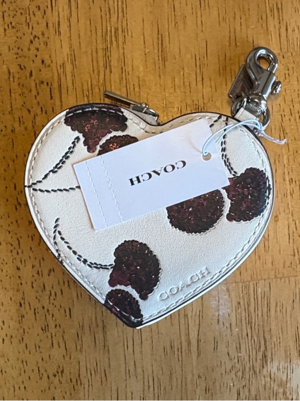 NWT Coach White Heart Cherry Charm Keychain with Silver Hardware